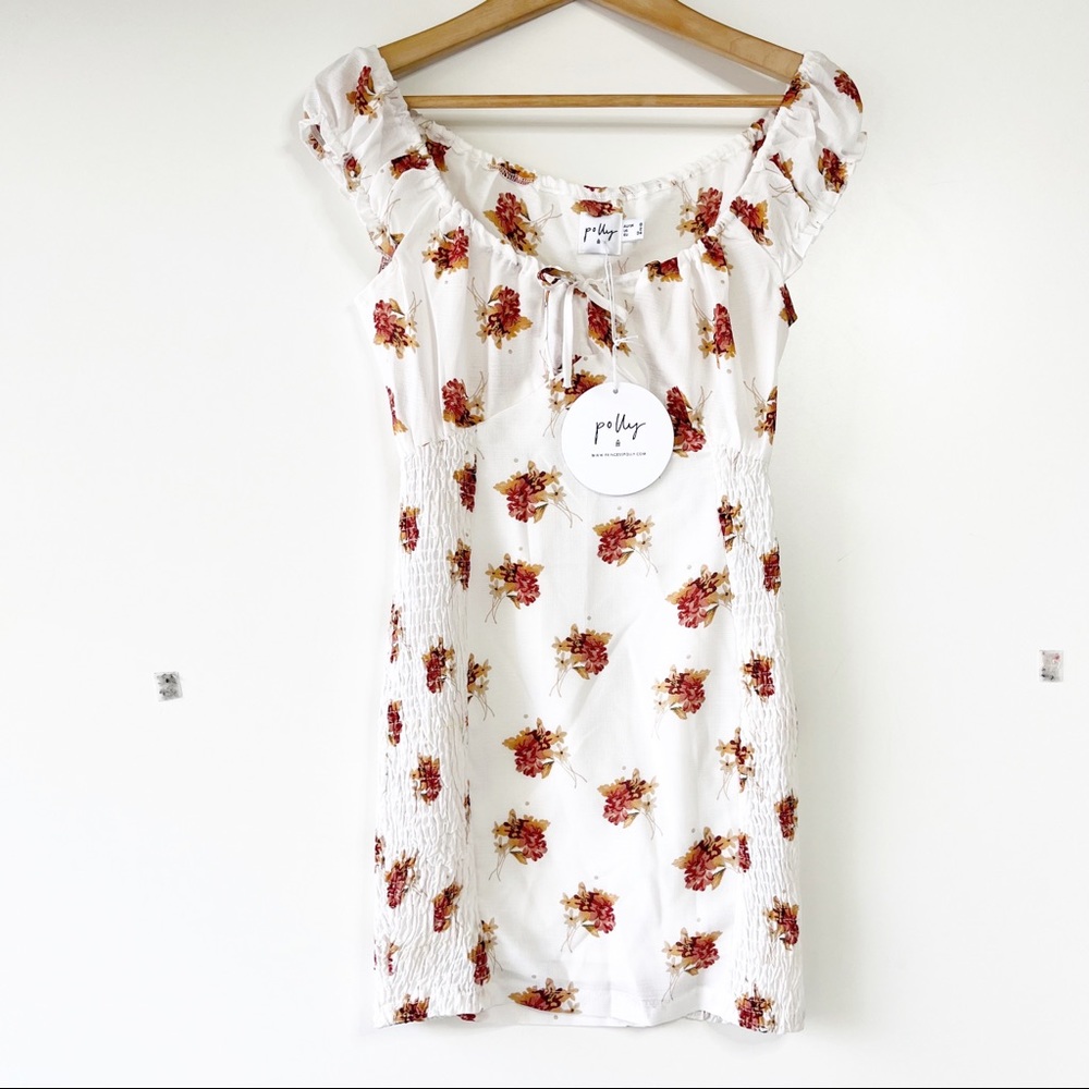 Princess Polly white smocked sides floral print boho mini dress - Picture 1 of 6